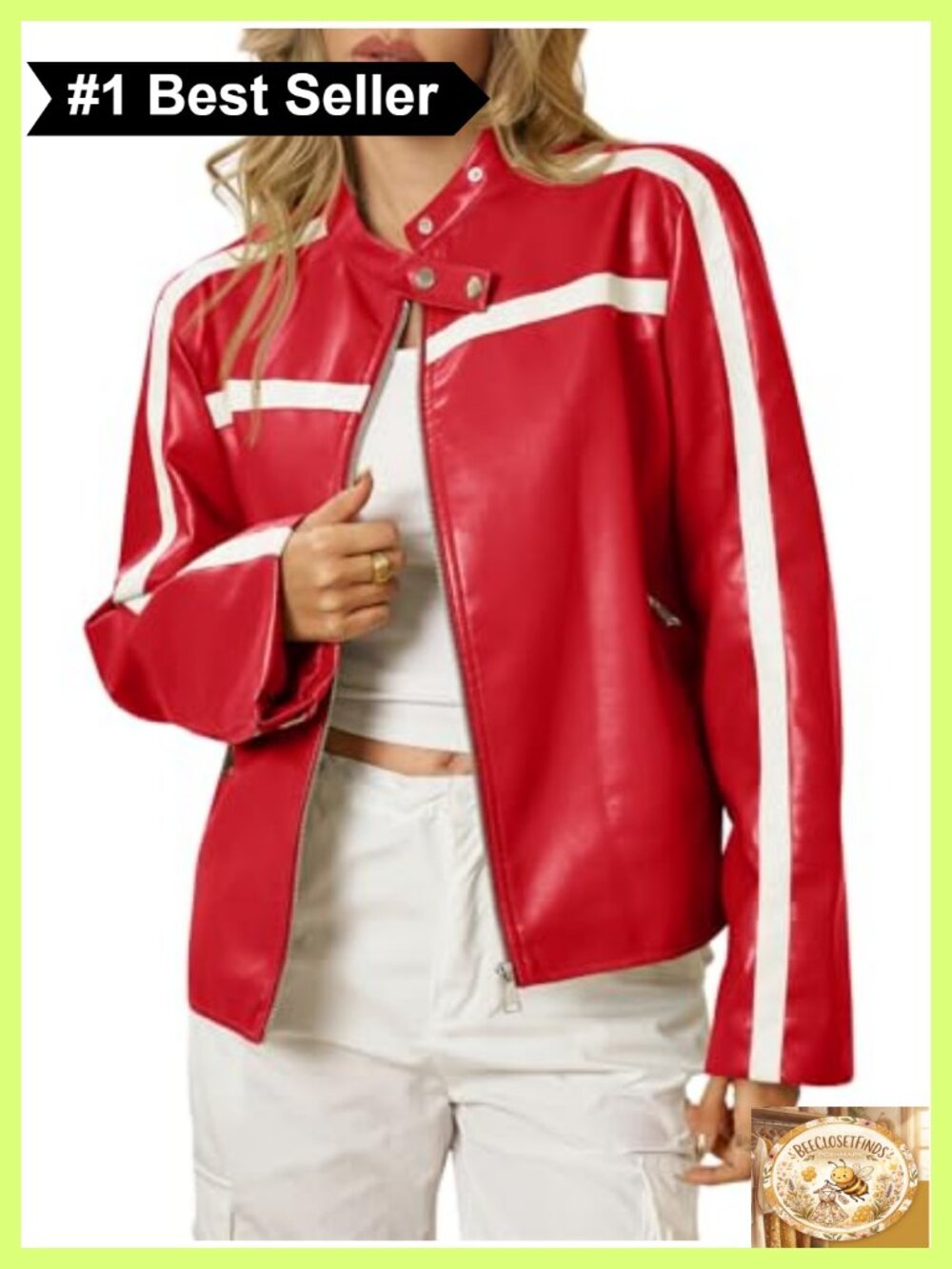 Faux Leather Bomber Jacket Zip Up Moto Biker Racing Coat Casual Y2K